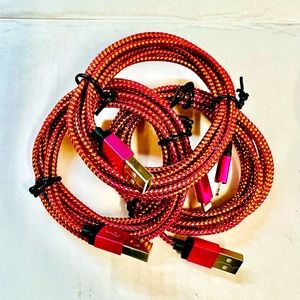 3 PCS of 6FT Braided USB Lightning Cable Charger for All iPhone Models. Hot Pink